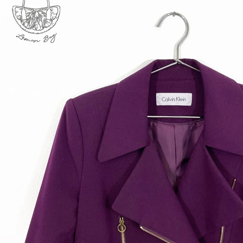 Calvin Klein / Asymmetrical Zipper Lapel Fitted Blazer / Dark Purple / Size S - Picture 5 of 5